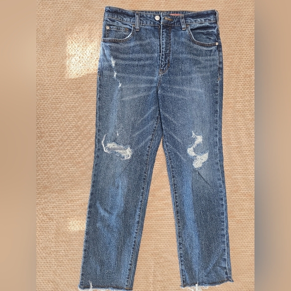 Anthropologie Pilcro Size 30 Distressed Vintage Straight High Rise Raw Hem Jeans - Picture 1 of 11